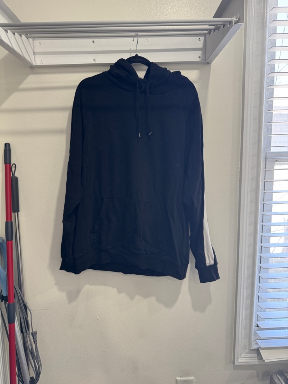 Divided Black Hoodie with White Sleeve Stripe